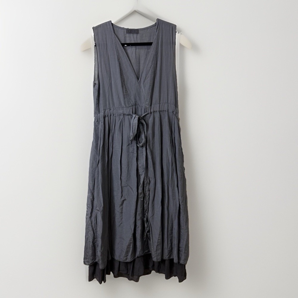 CP Shades Cotton Silk Blend Dress Lightweight Pleated Sleeveless Tie Waist XS